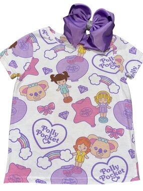 EUC Girls XS Size 6 Polly Pocket T-Shirt Mattel Bluebird Toy Pink Girly